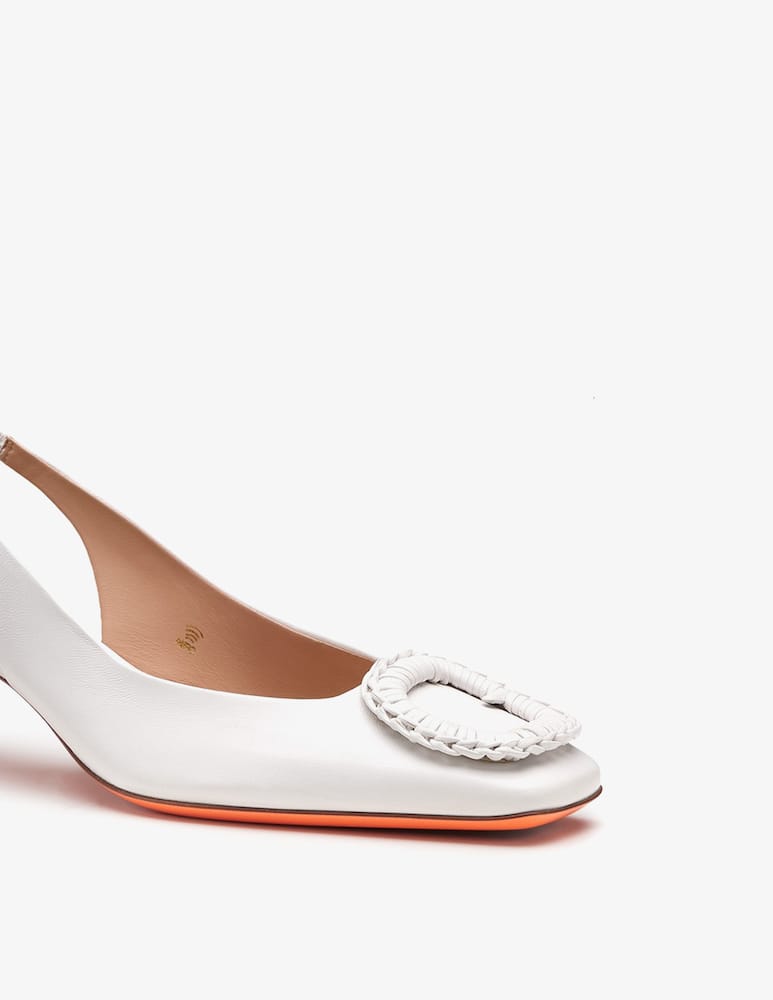 Santoni White leather mid-heel slingback - picture 6