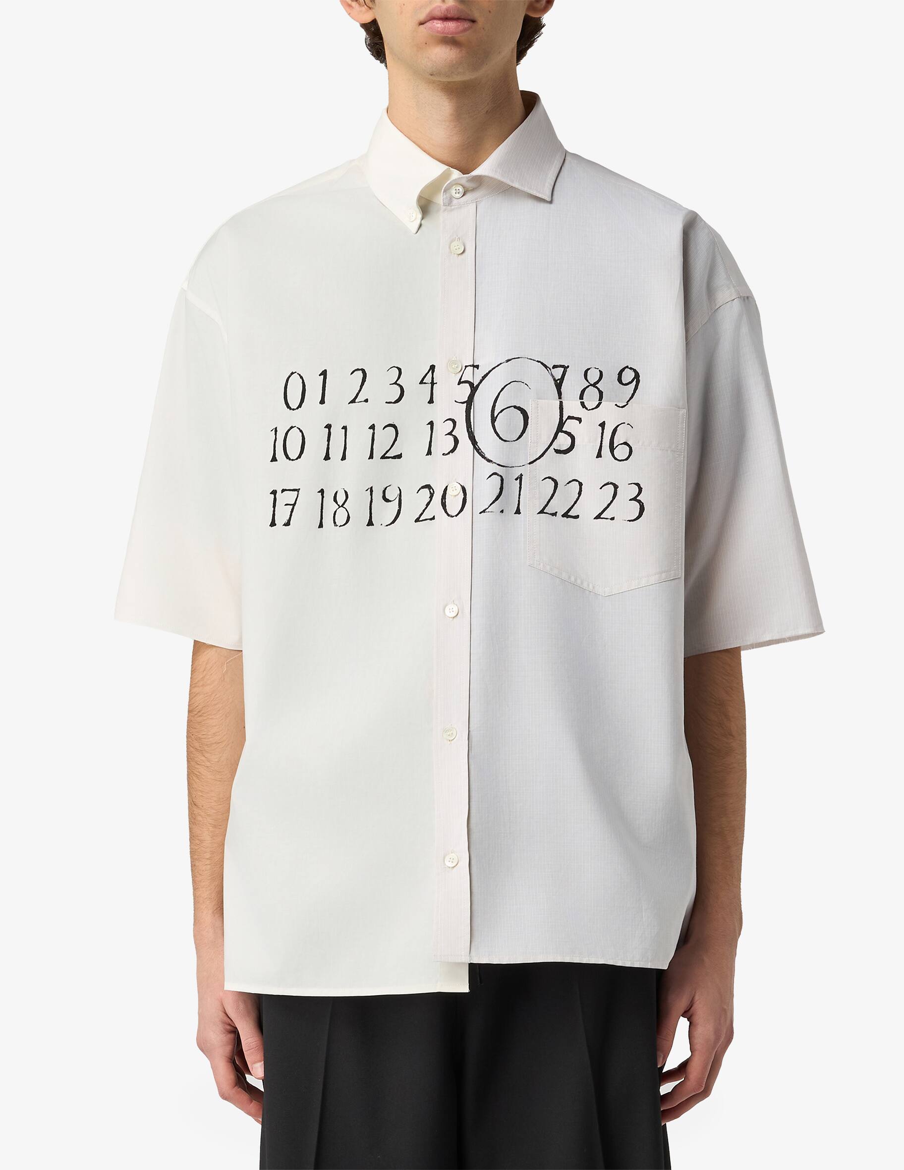 Shop MM6 Maison Margiela Asymmetrical logo shirt on Rinascente