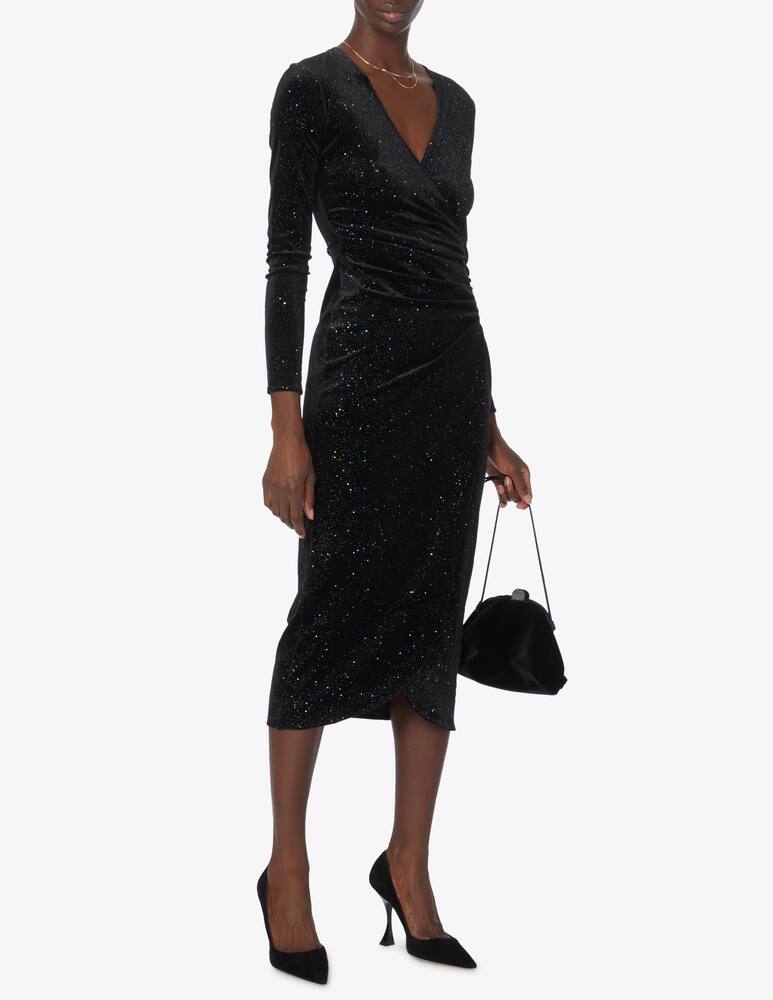 rinascente Armani Exchange Abito midi in velluto con maniche lunghe e scollo a v - Nero