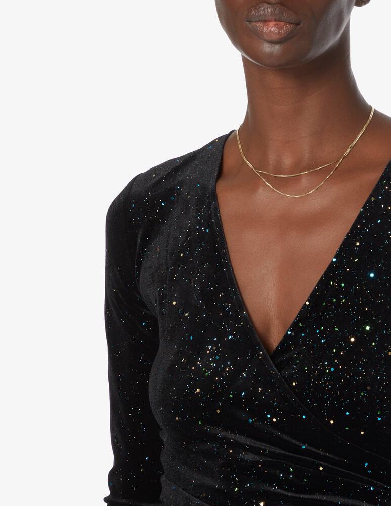 rinascente Armani Exchange Abito midi in velluto con maniche lunghe e scollo a v - Nero