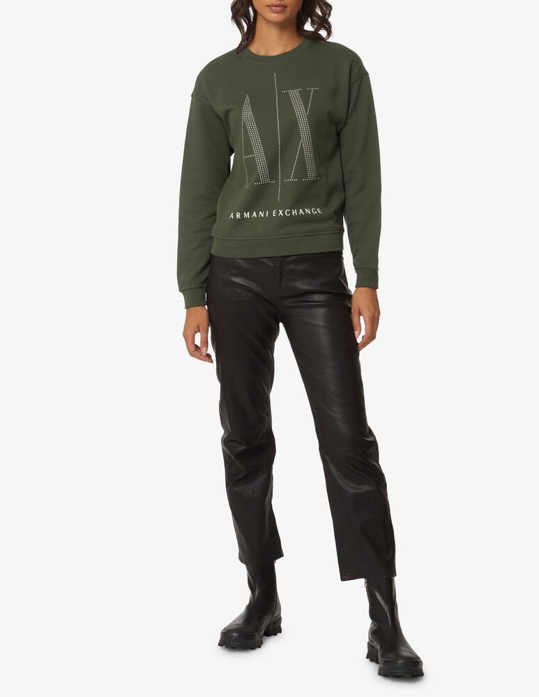 rinascente Armani Exchange Felpa girocollo in cotone con logo icon borchiato - Verde