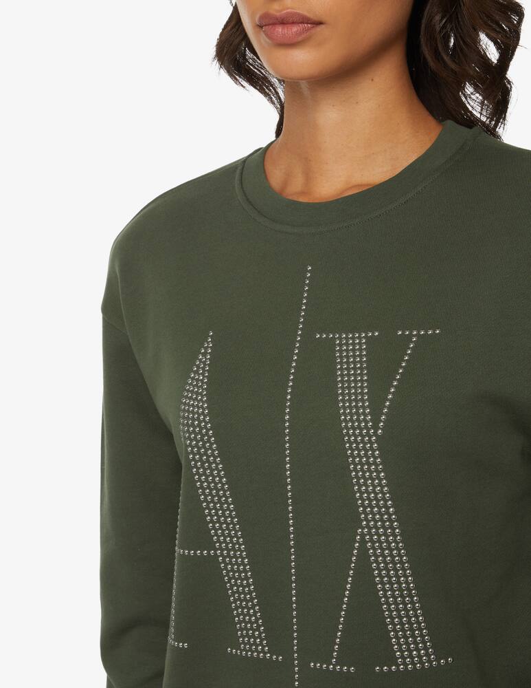 rinascente Armani Exchange Felpa girocollo in cotone con logo icon borchiato - Verde