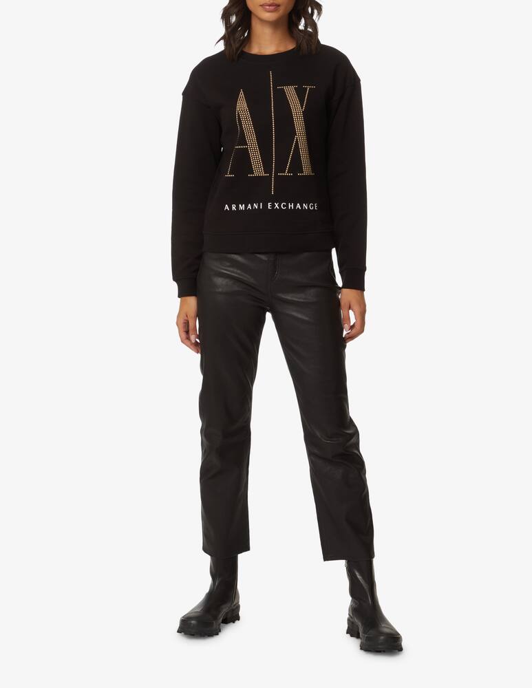 Armani Exchange Cotton crewneck sweatshirt with studded icon logo - Black - picture 2 Armani Exchange Cotton crewneck sweatshirt with studded icon logo - Black - picture 2