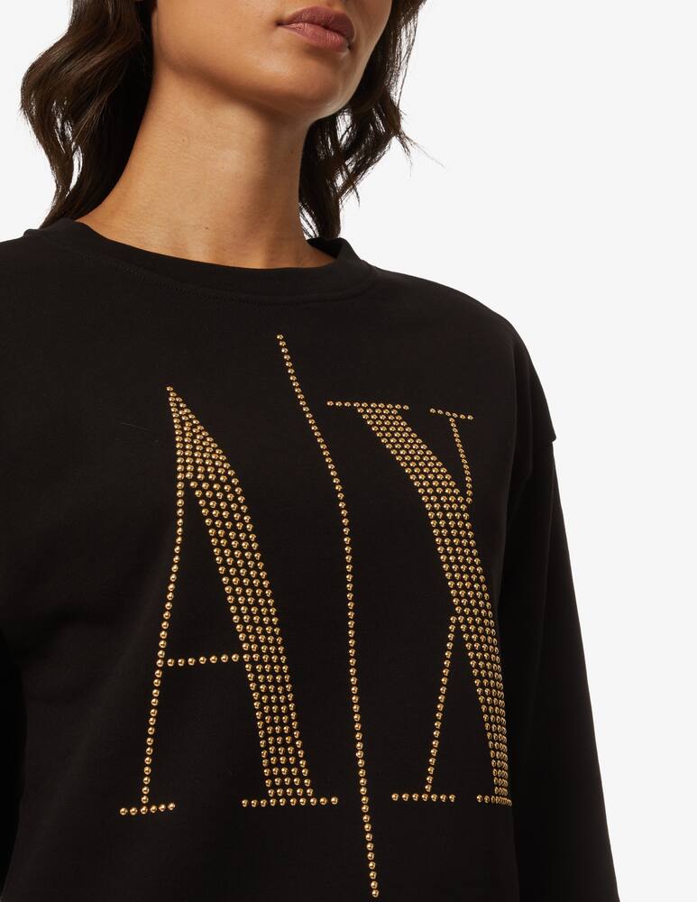 Armani Exchange Cotton crewneck sweatshirt with studded icon logo - Black - picture 4 Armani Exchange Cotton crewneck sweatshirt with studded icon logo - Black - picture 4