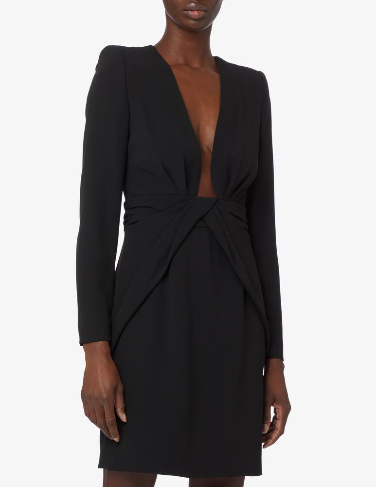 Emporio Armani Vestito corto a manica lunga con scollo profondo Cady - Nero - immagine 2 Emporio Armani Vestito corto a manica lunga con scollo profondo Cady - Nero - immagine 2
