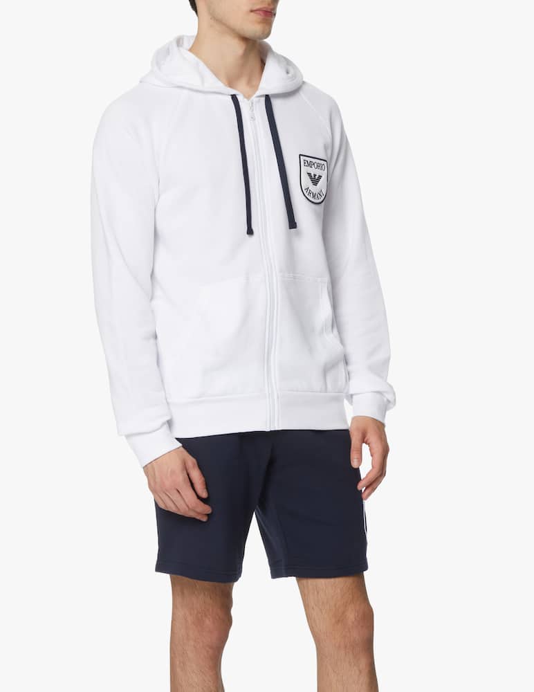 rinascente Emporio Armani Zip iconic terry hoodie - white