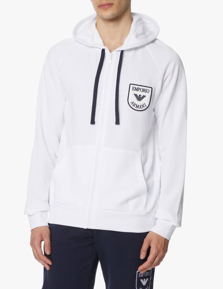 rinascente Emporio Armani Zip iconic terry hoodie - white