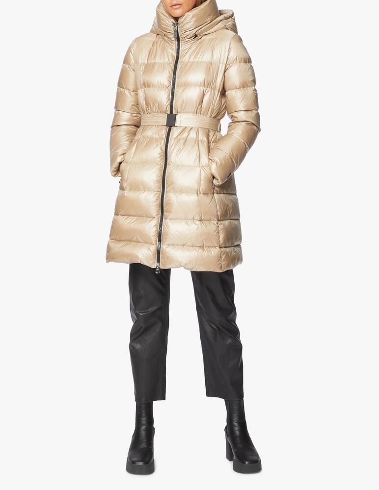 Add Long hooded down jacket with belt - picture 2 Add Long hooded down jacket with belt - picture 2