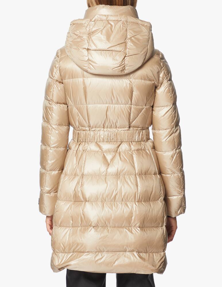 Add Long hooded down jacket with belt - picture 3 Add Long hooded down jacket with belt - picture 3