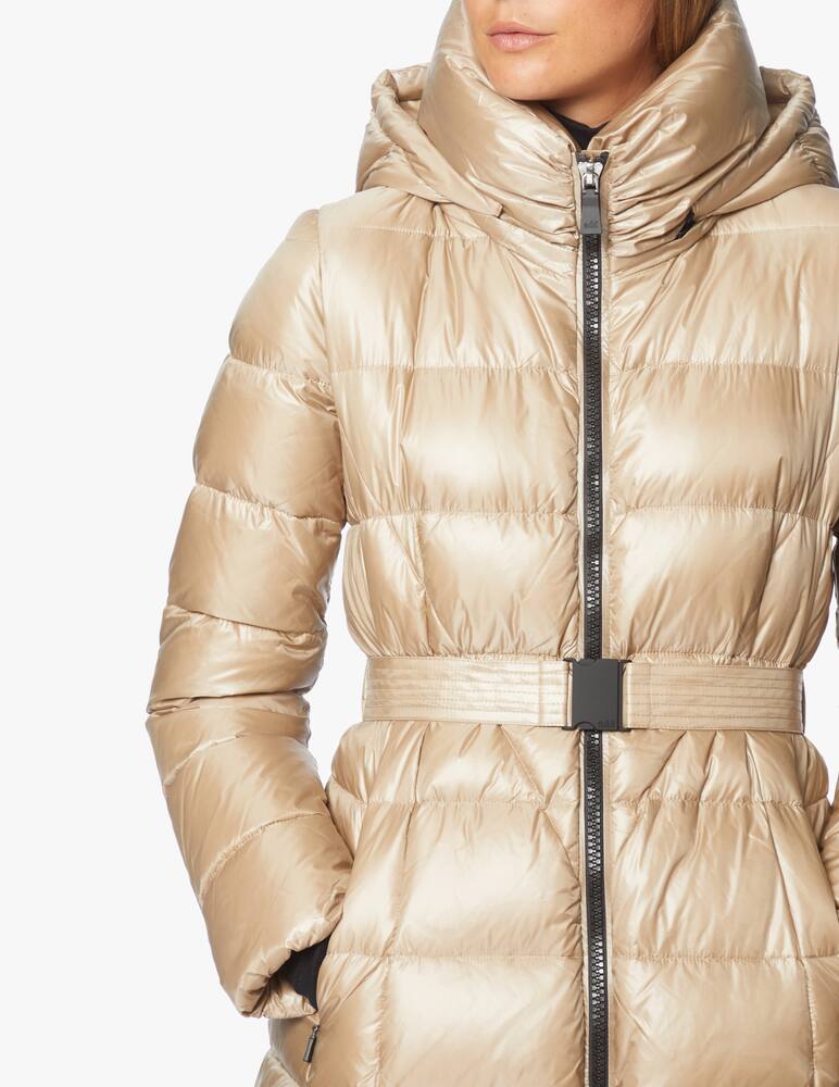 Add Long hooded down jacket with belt - picture 5 Add Long hooded down jacket with belt - picture 5