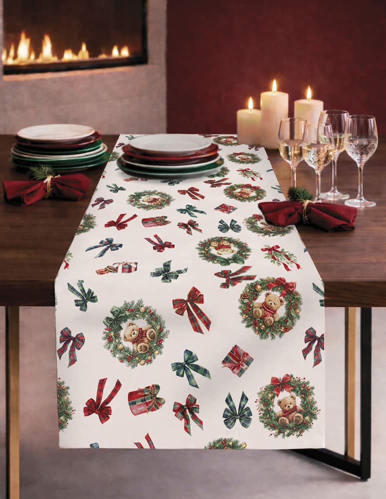 rinascente Tessitura Randi Christmas Teddy Table Runner