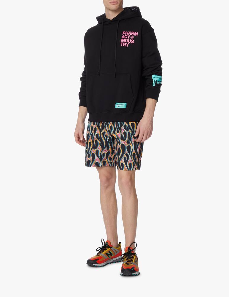 rinascente Pharmacy Industry Felpa cappuccio con stampa e ricamo avanti e retro - nero
