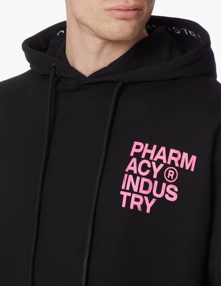 rinascente Pharmacy Industry Felpa cappuccio con stampa e ricamo avanti e retro - nero