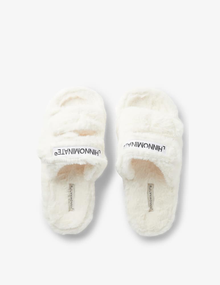 rinascente HINNOMINATE Ciabatte in pelliccia ecofour con ricamo - Bianco