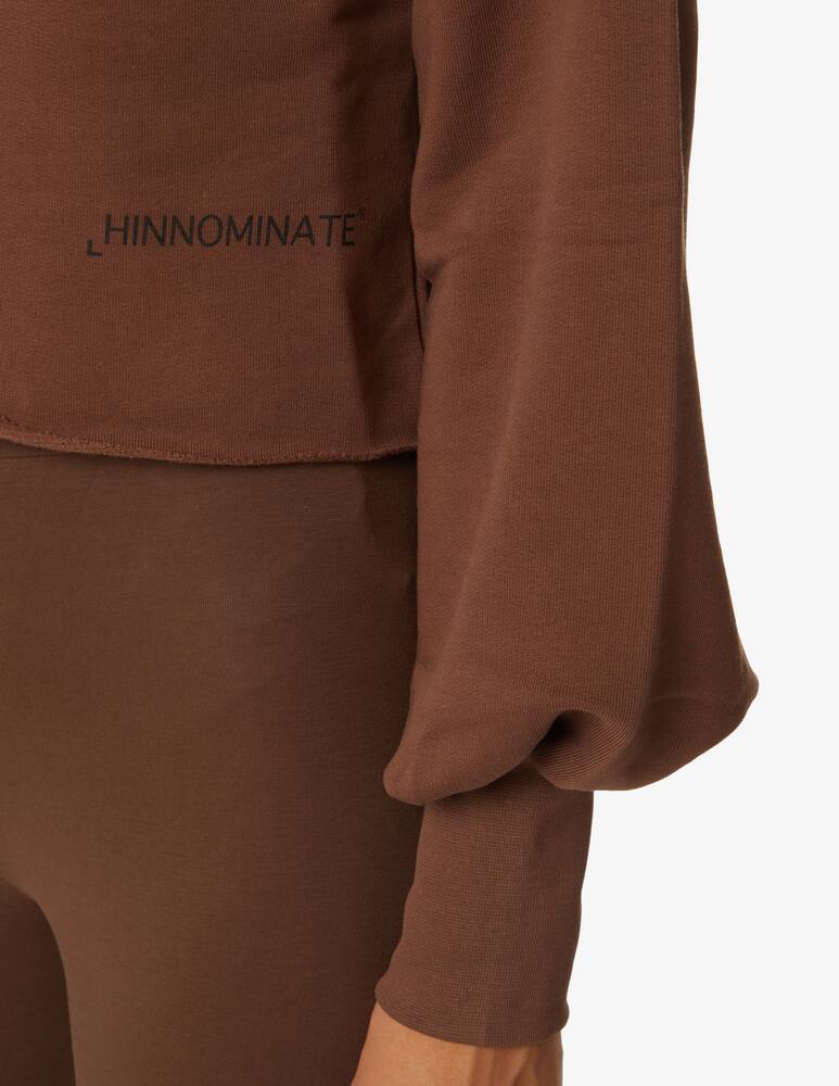 rinascente HINNOMINATE Felpa corta in cotone con collo alto e manche sbuffo - Marrone