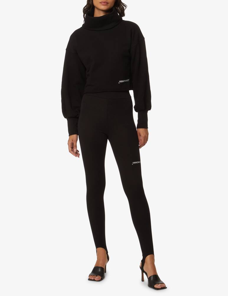 rinascente HINNOMINATE Felpa corta in cotone con collo alto e manche sbuffo - Nero