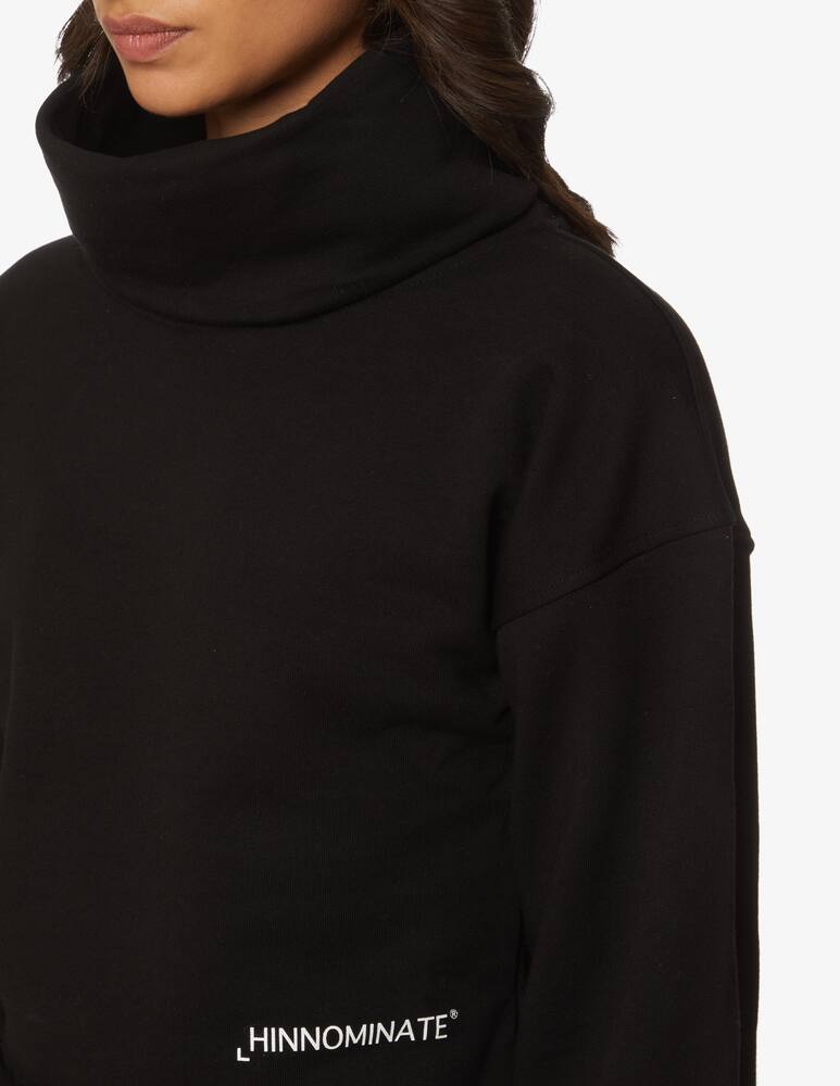 rinascente HINNOMINATE Felpa corta in cotone con collo alto e manche sbuffo - Nero