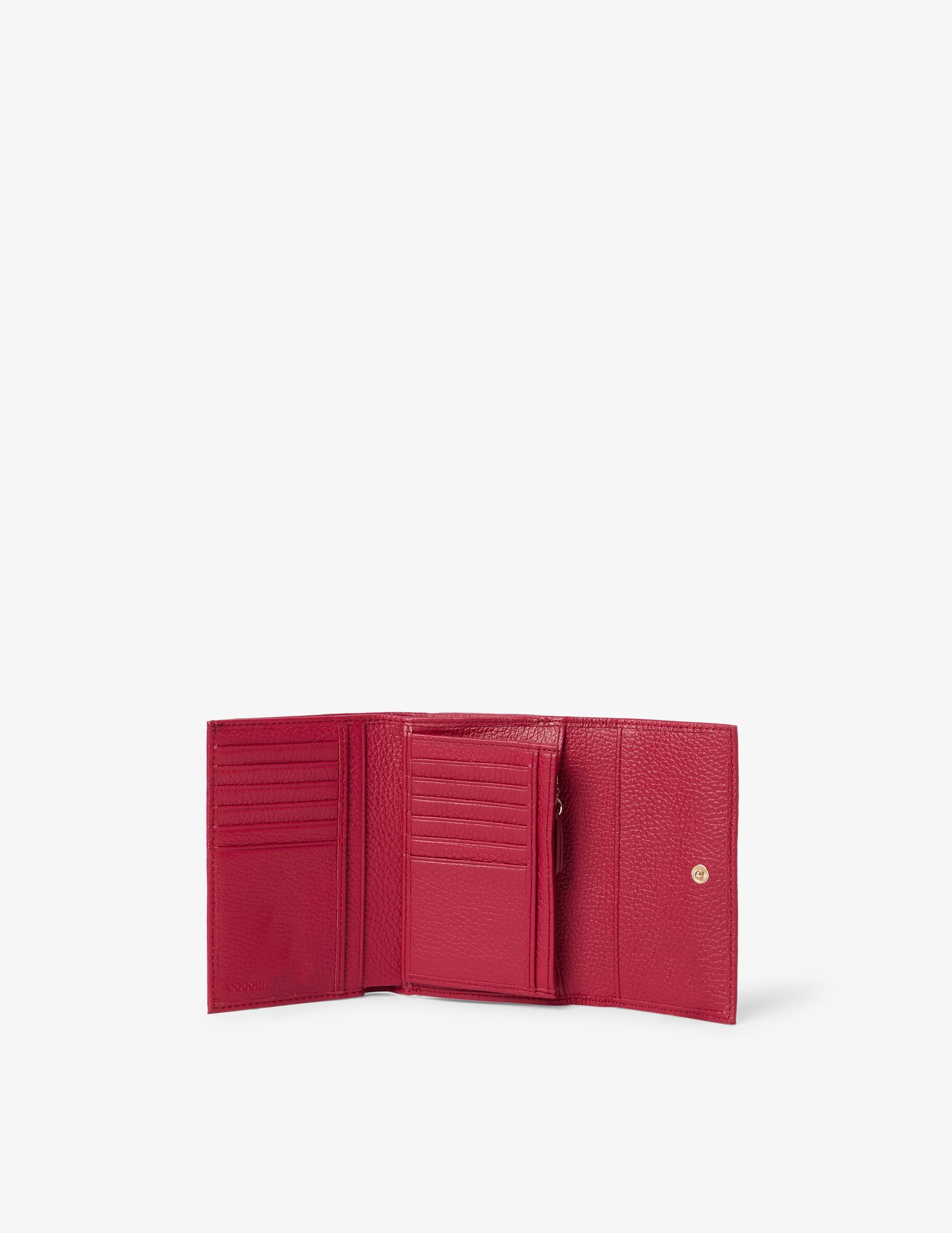 Coccinelle Portafoglio Metallic Soft Mini – Pelle Grained, Rosso Scarlet, Con Cerniera E 8 Scomparti Carte