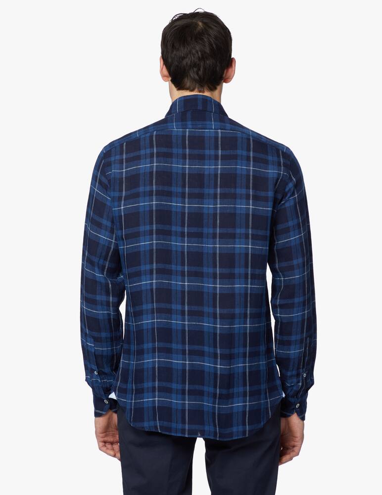 Giannetto Portofino Tartan denim check bleach wash cutaway collar - picture 3 Giannetto Portofino Tartan denim check bleach wash cutaway collar - picture 3