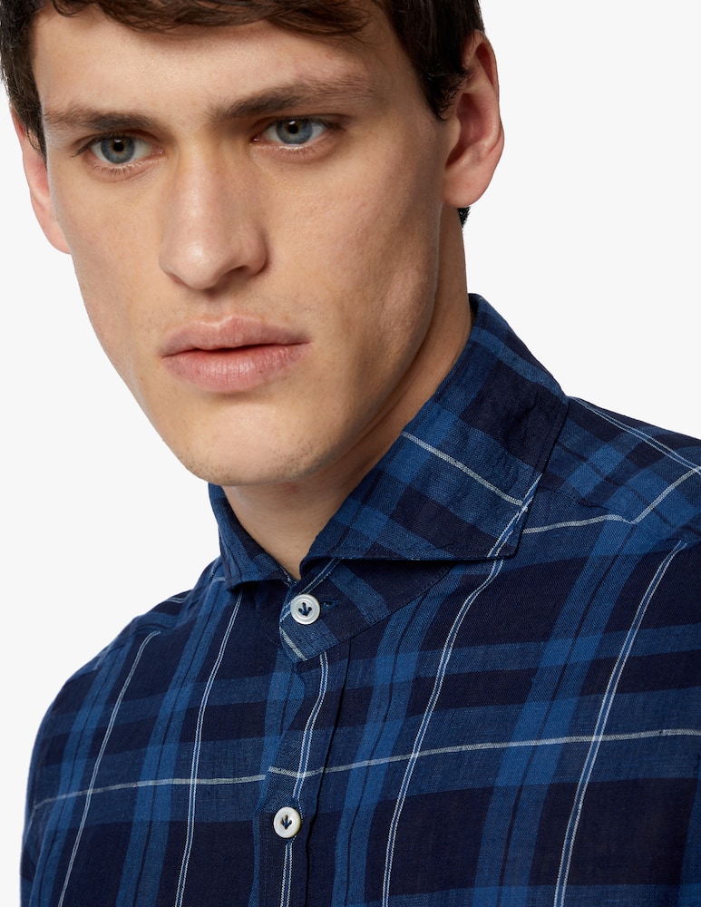 Giannetto Portofino Tartan denim check bleach wash cutaway collar - picture 5 Giannetto Portofino Tartan denim check bleach wash cutaway collar - picture 5