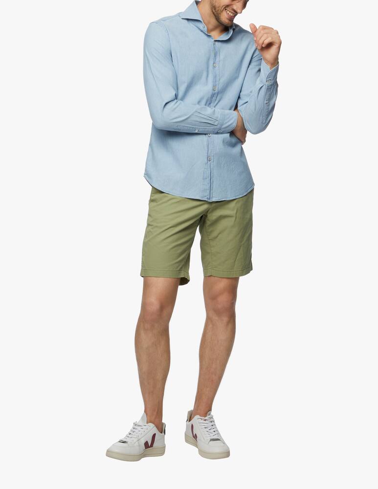 rinascente Giannetto Portofino Denim chambray shirt bleach wash cutaway collar