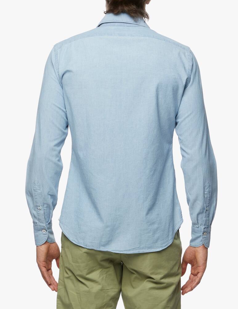 rinascente Giannetto Portofino Denim chambray shirt bleach wash cutaway collar