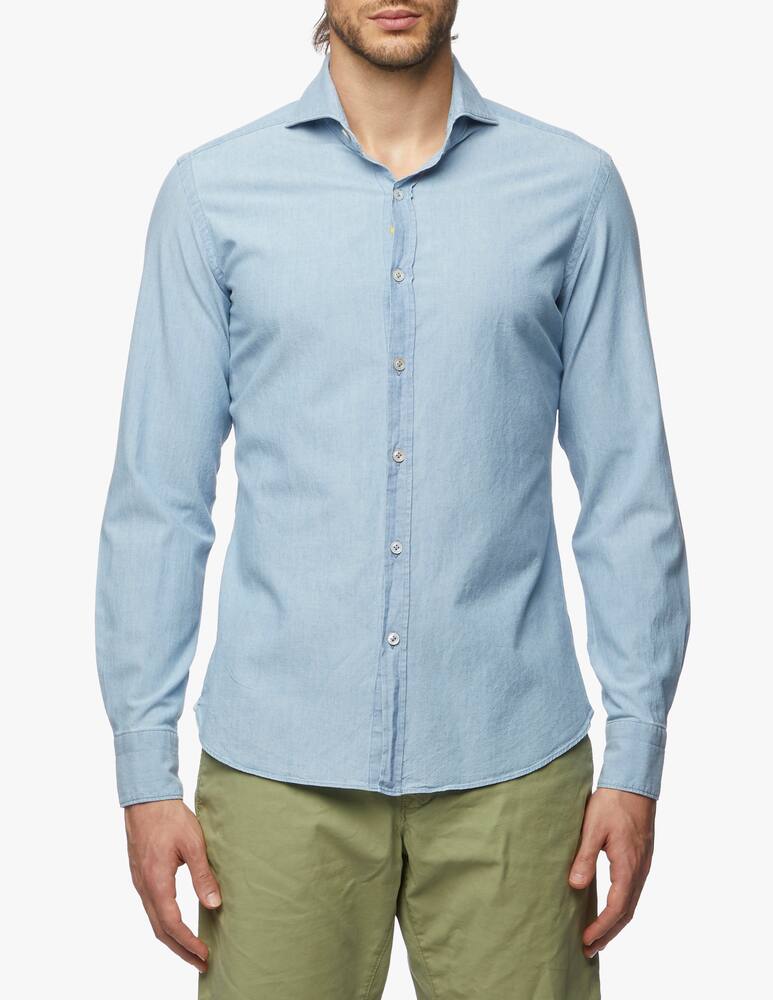 rinascente Giannetto Portofino Denim chambray shirt bleach wash cutaway collar