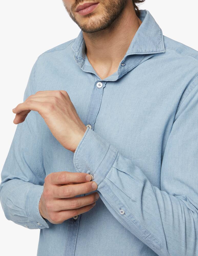 rinascente Giannetto Portofino Denim chambray shirt bleach wash cutaway collar