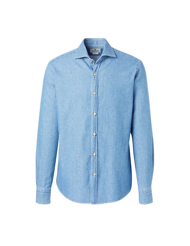 rinascente Giannetto Portofino Washed light denim twill shirt