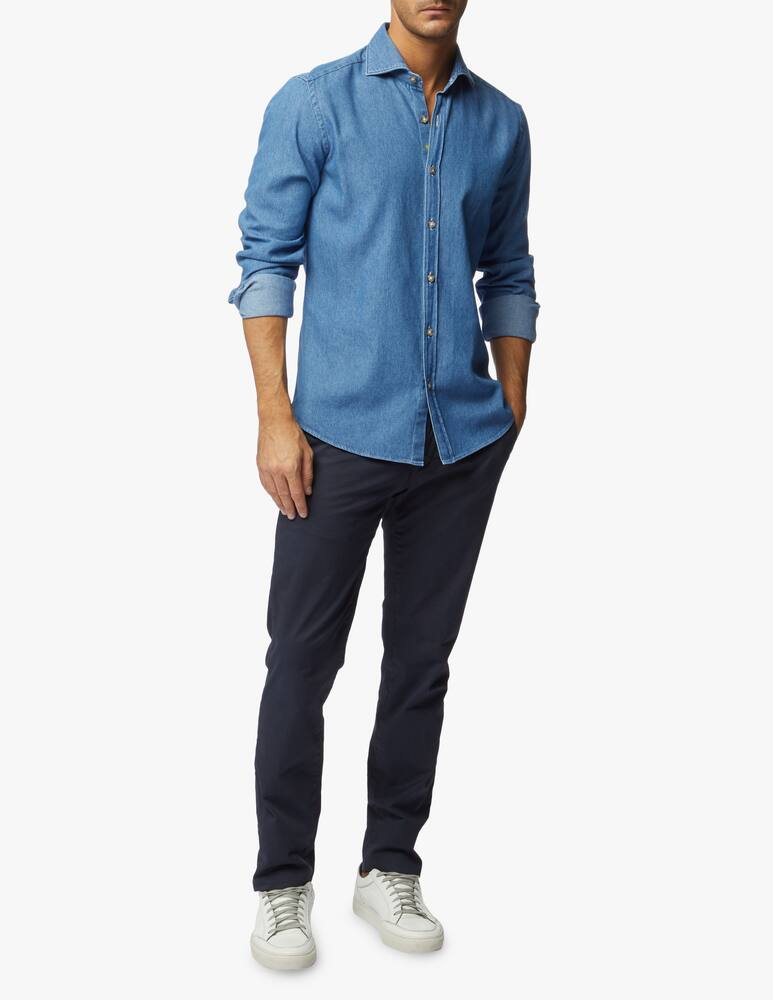 rinascente Giannetto Portofino Washed light denim twill shirt