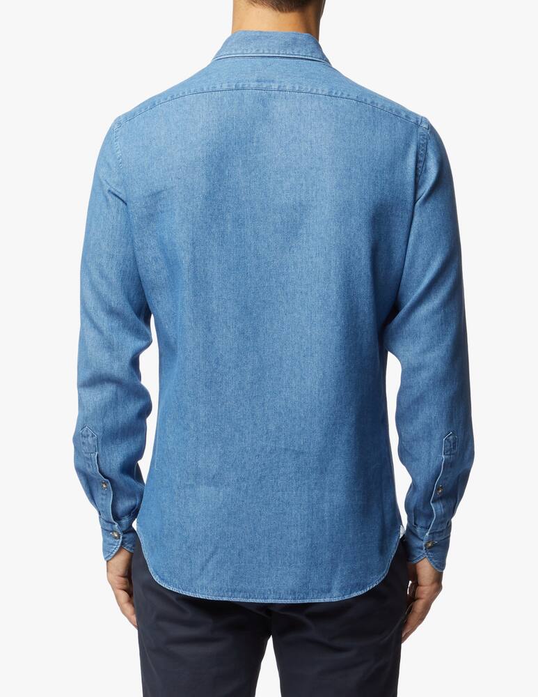 rinascente Giannetto Portofino Washed light denim twill shirt