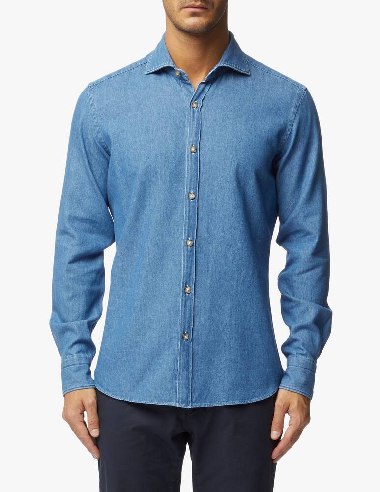 rinascente Giannetto Portofino Washed light denim twill shirt