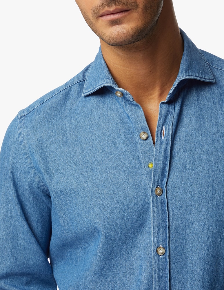 rinascente Giannetto Portofino Washed light denim twill shirt