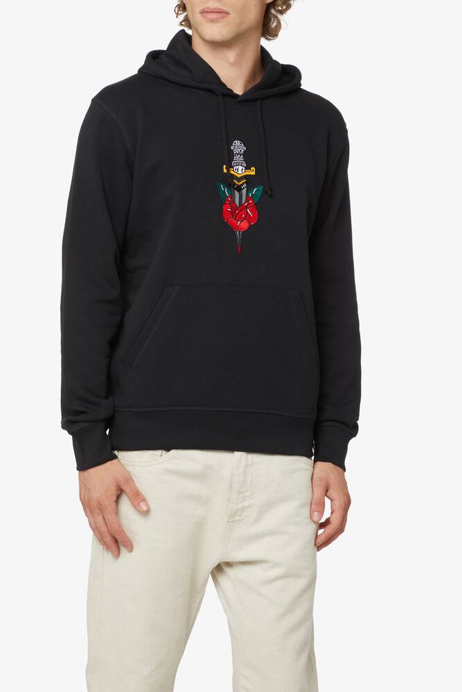 rinascente Inkover Felpa con cappuccio pugnale rosa ricamo - Nero