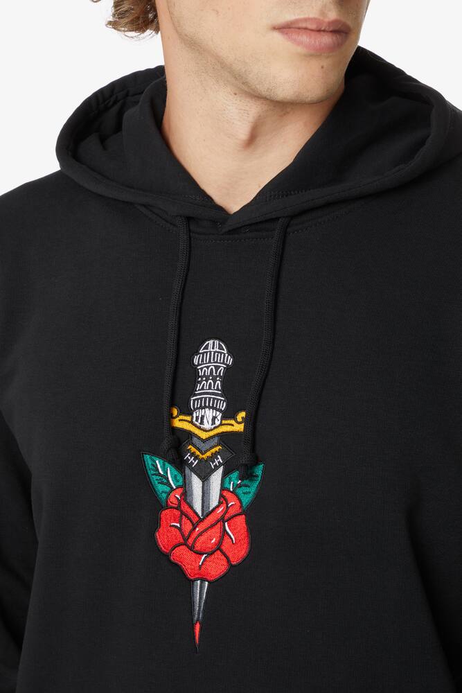 rinascente Inkover Felpa con cappuccio pugnale rosa ricamo - Nero