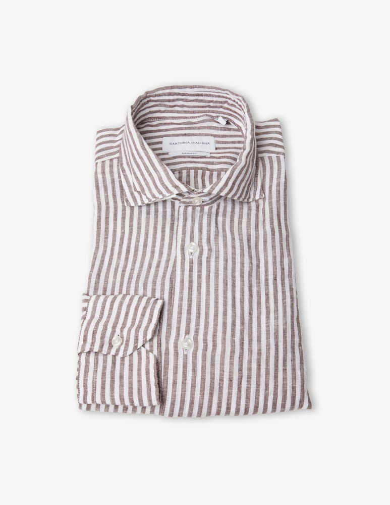 Sartoria Italiana Camicia lino bastonetto slim collo francese - immagine 1 Sartoria Italiana Camicia lino bastonetto slim collo francese - immagine 1