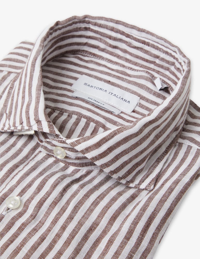 Sartoria Italiana Camicia lino bastonetto slim collo francese - immagine 3 Sartoria Italiana Camicia lino bastonetto slim collo francese - immagine 3