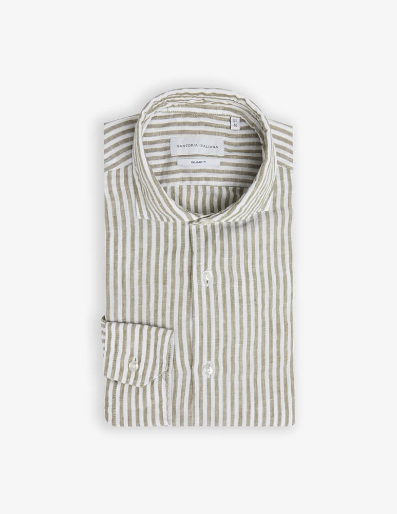 Sartoria Italiana Camicia lino bastonetto slim collo francese - immagine 1 Sartoria Italiana Camicia lino bastonetto slim collo francese - immagine 1