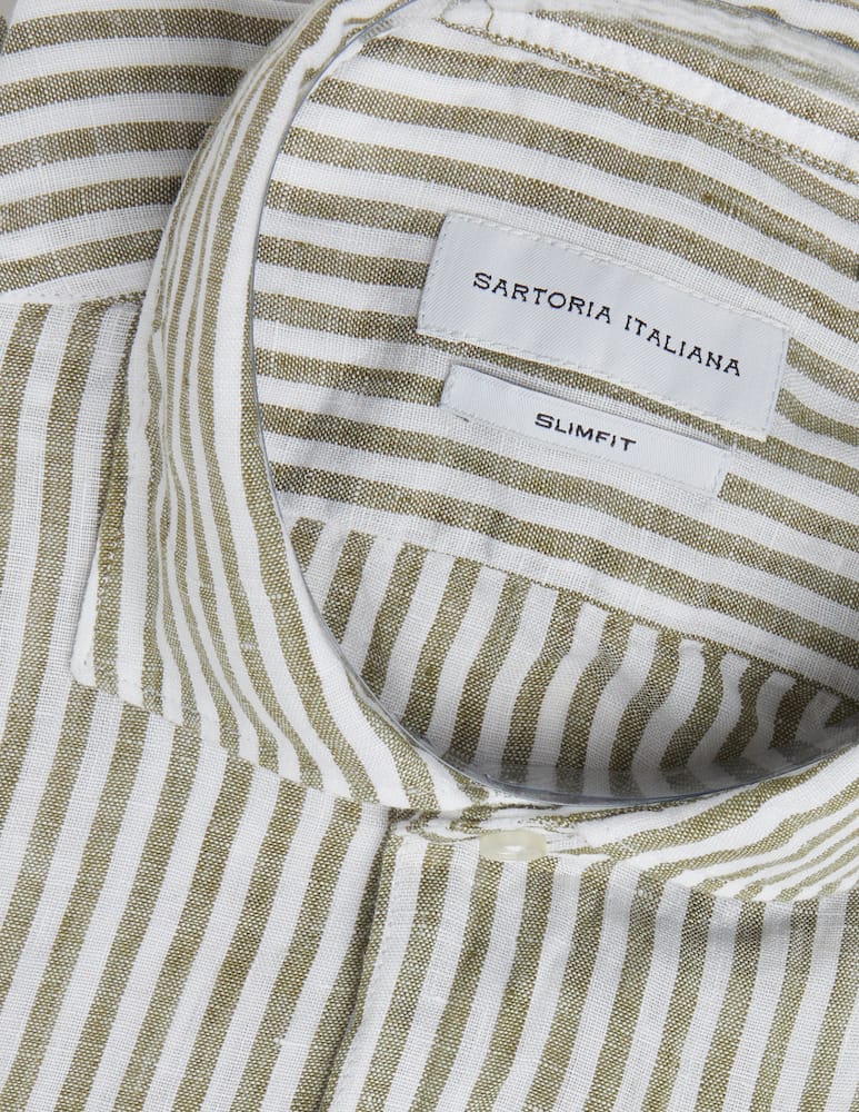 Sartoria Italiana Camicia lino bastonetto slim collo francese - immagine 2 Sartoria Italiana Camicia lino bastonetto slim collo francese - immagine 2