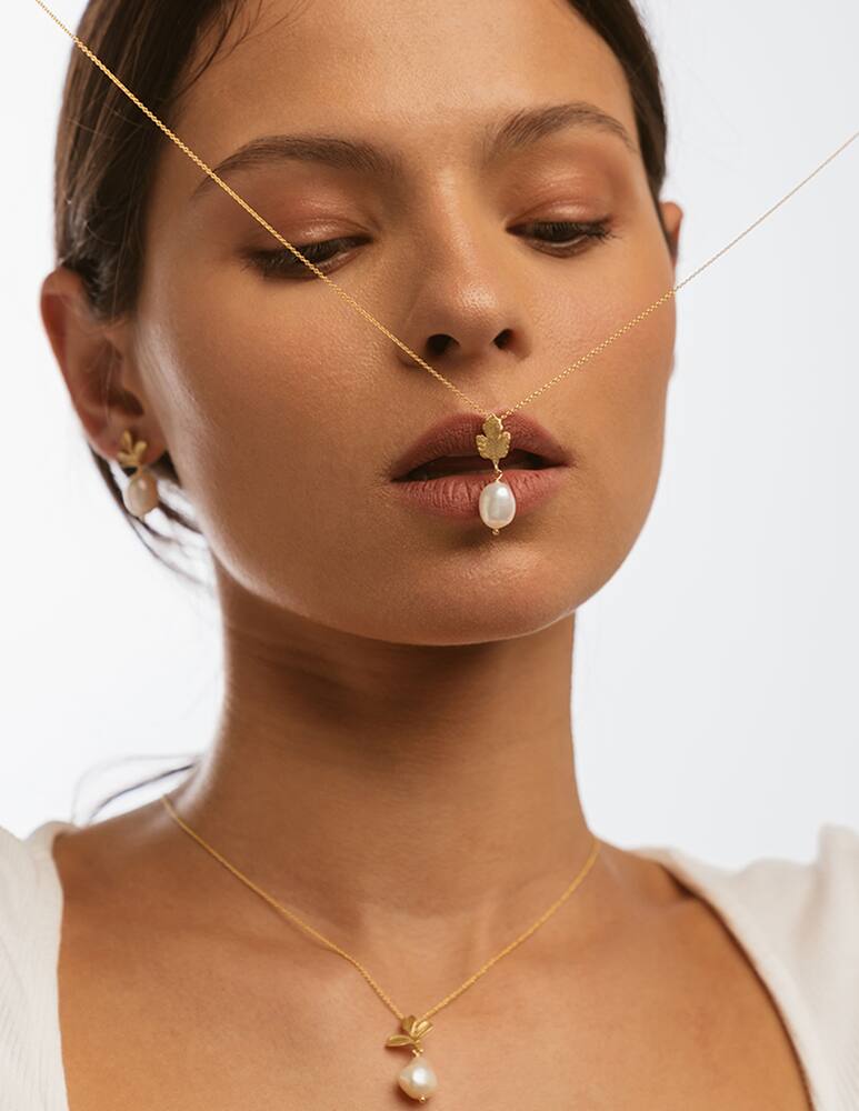 rinascente Mesh Golden garden leaf & pearl necklace