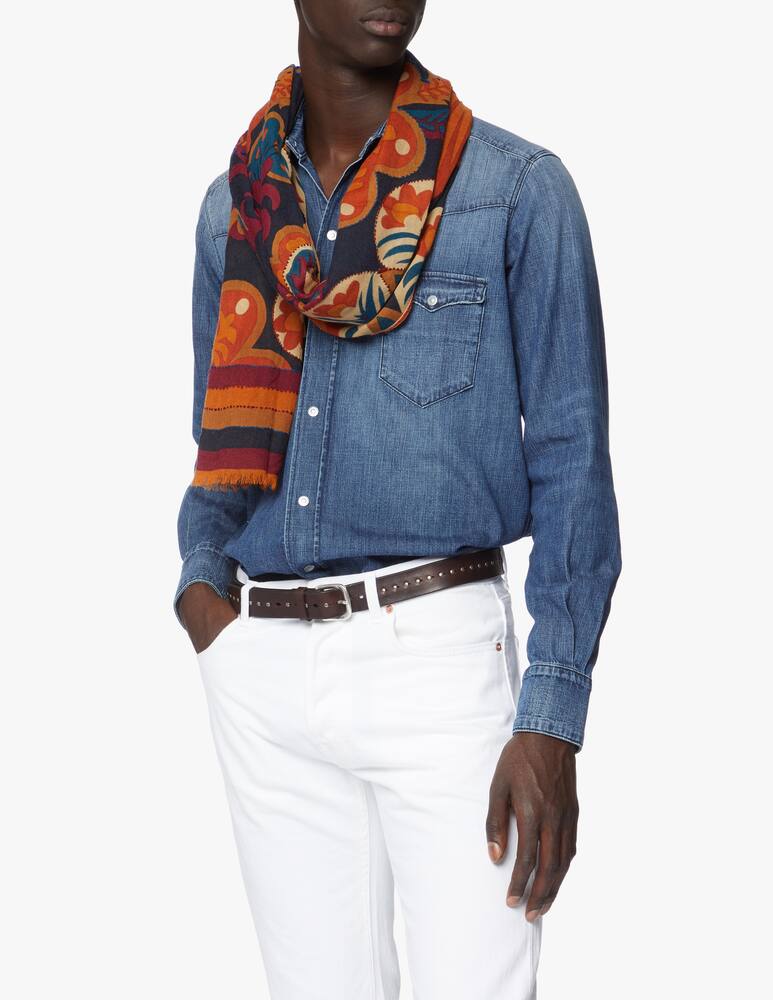 rinascente Altea Macro flower embroidery wool scarf