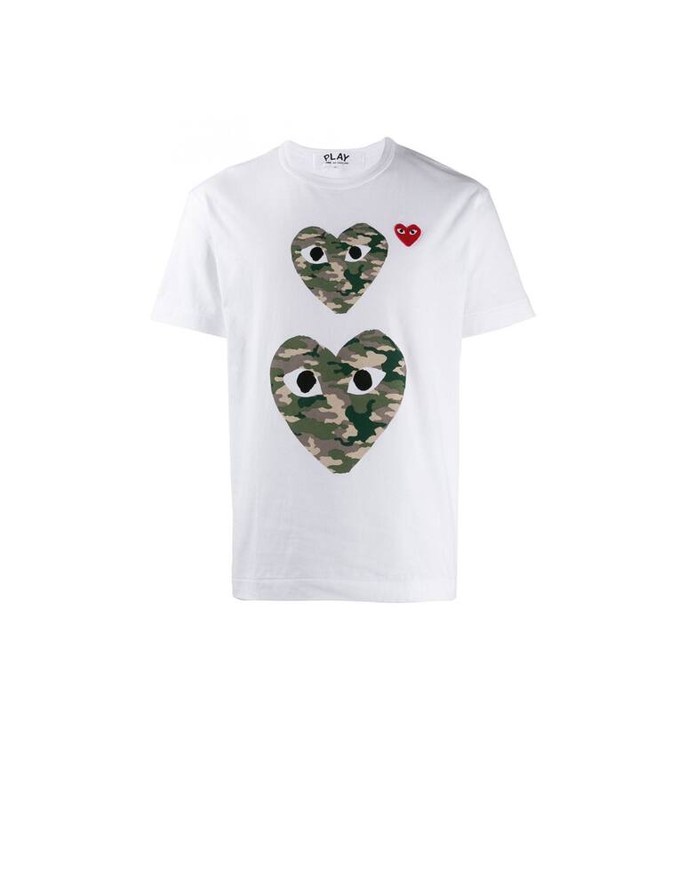 rinascente Comme des Garçons Play T-shirt play con doppio cuore camouflage - bianco