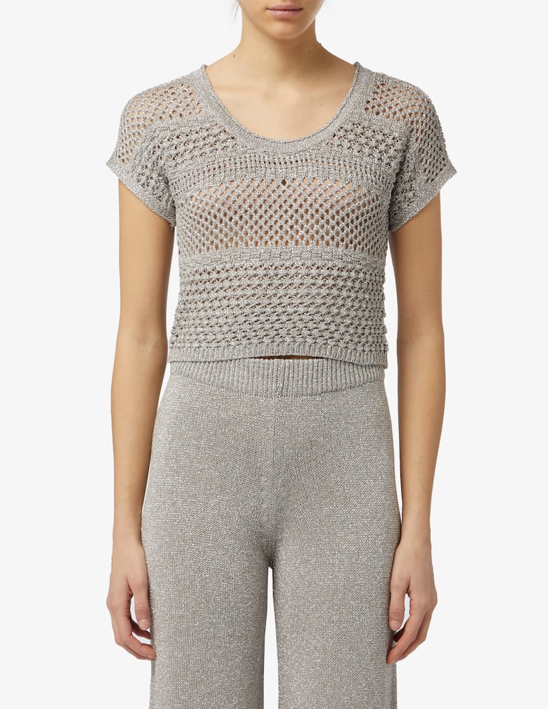 Rinascente Collection Pink Label Maglia crop lurex a maniche corte traforata - immagine 1 Rinascente Collection Pink Label Maglia crop lurex a maniche corte traforata - immagine 1