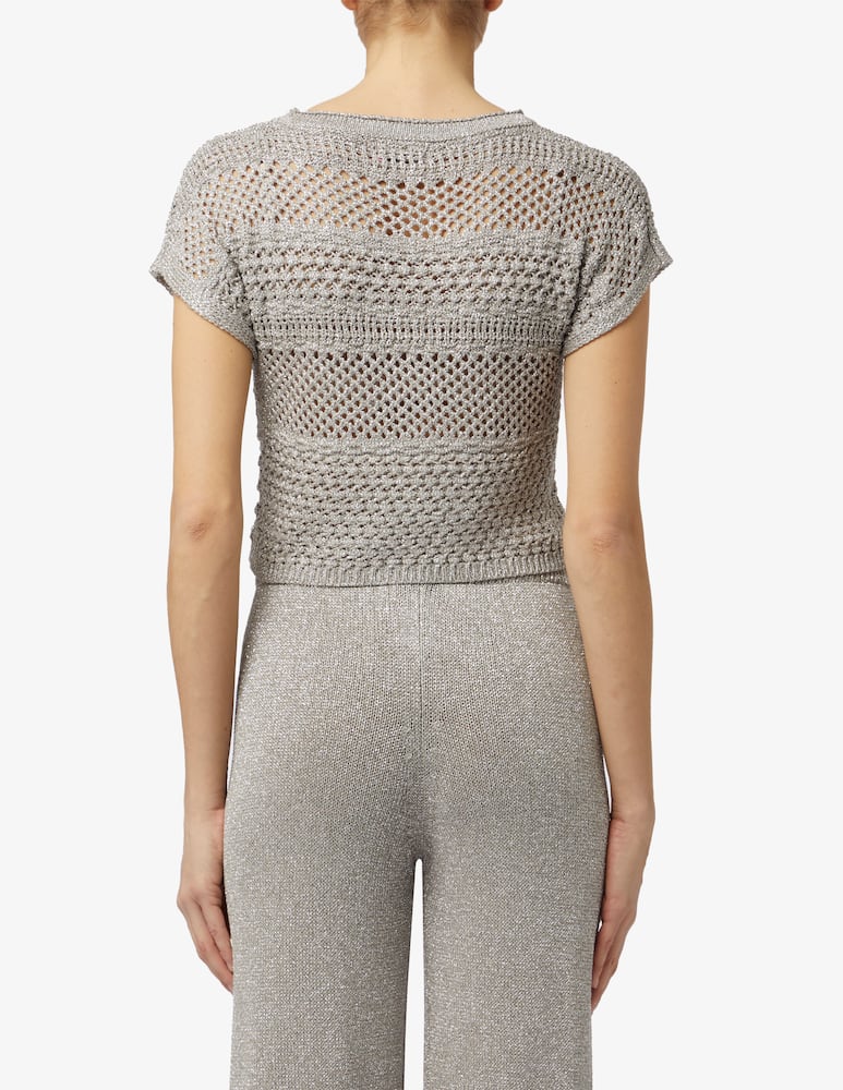 Rinascente Collection Pink Label Maglia crop lurex a maniche corte traforata - immagine 3 Rinascente Collection Pink Label Maglia crop lurex a maniche corte traforata - immagine 3