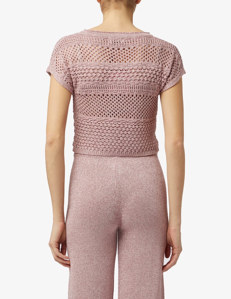 Rinascente Collection Pink Label Maglia crop lurex a maniche corte traforata - immagine 3 Rinascente Collection Pink Label Maglia crop lurex a maniche corte traforata - immagine 3