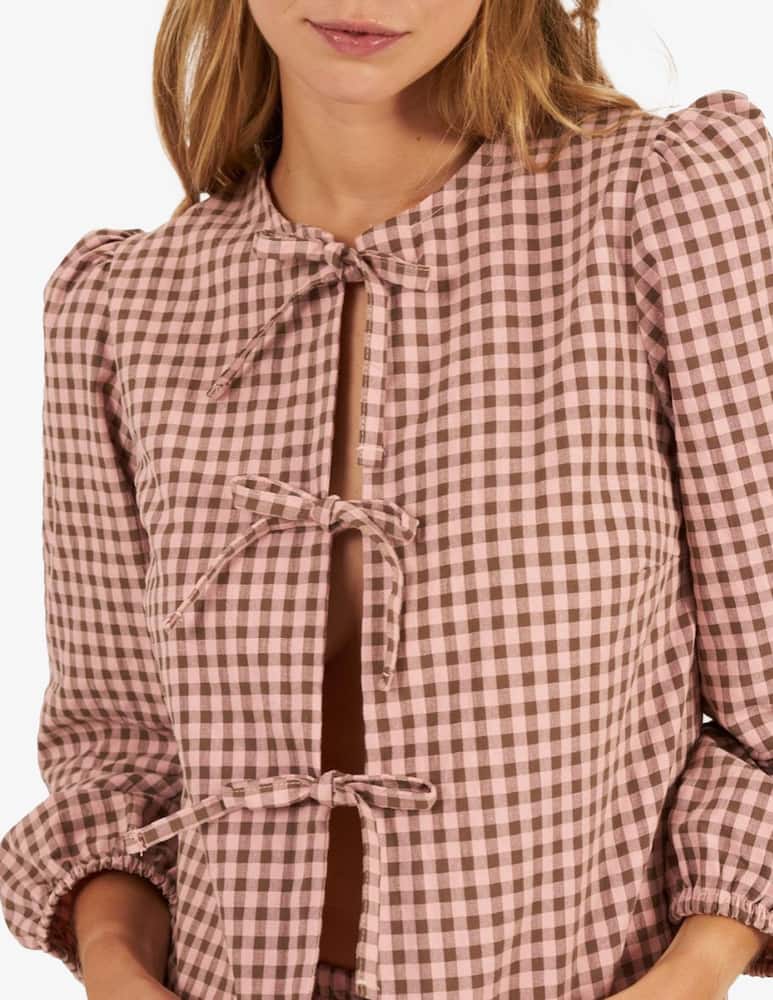 rinascente Bohodot Checkered tie-front top