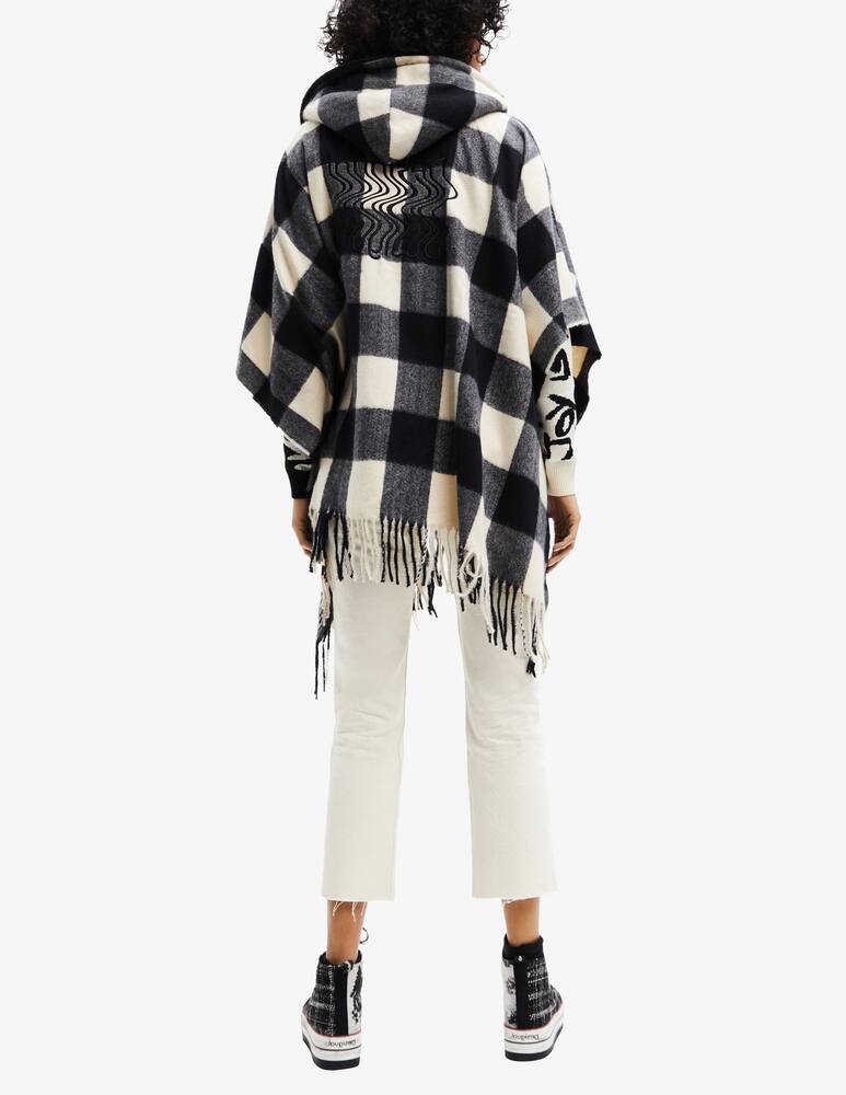 Desigual Plaid and fur poncho - Black - picture 2 Desigual Plaid and fur poncho - Black - picture 2