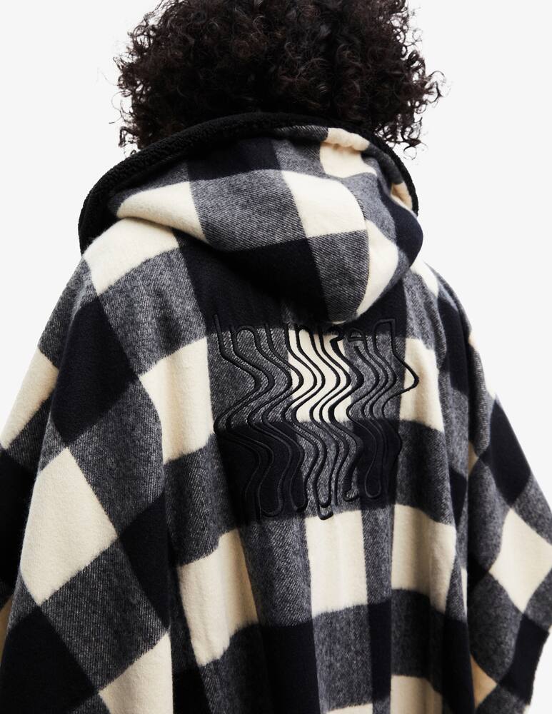 rinascente Desigual Plaid and fur poncho - Black