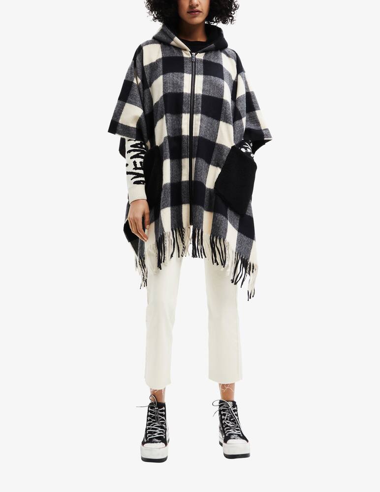 rinascente Desigual Plaid and fur poncho - Black