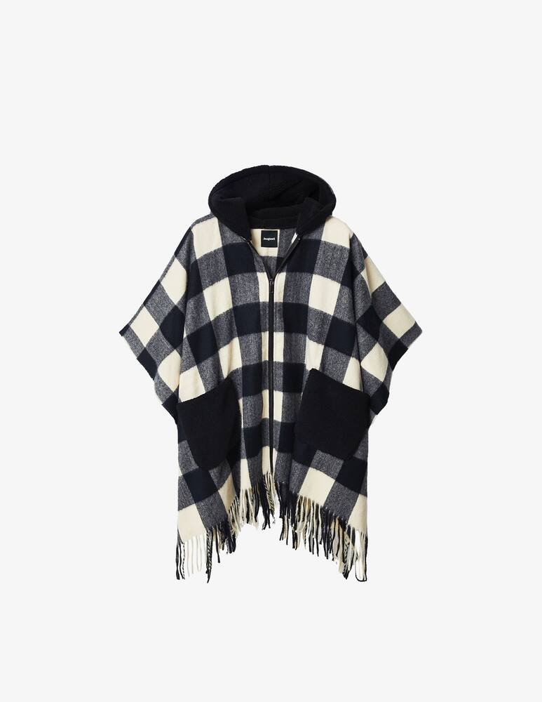rinascente Desigual Plaid and fur poncho - Black